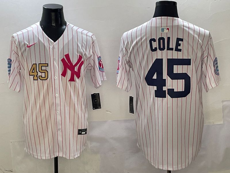 Men New York Yankees #45 Cole White Stripe Jointly Name Nike 2025 MLB Jersey style 2